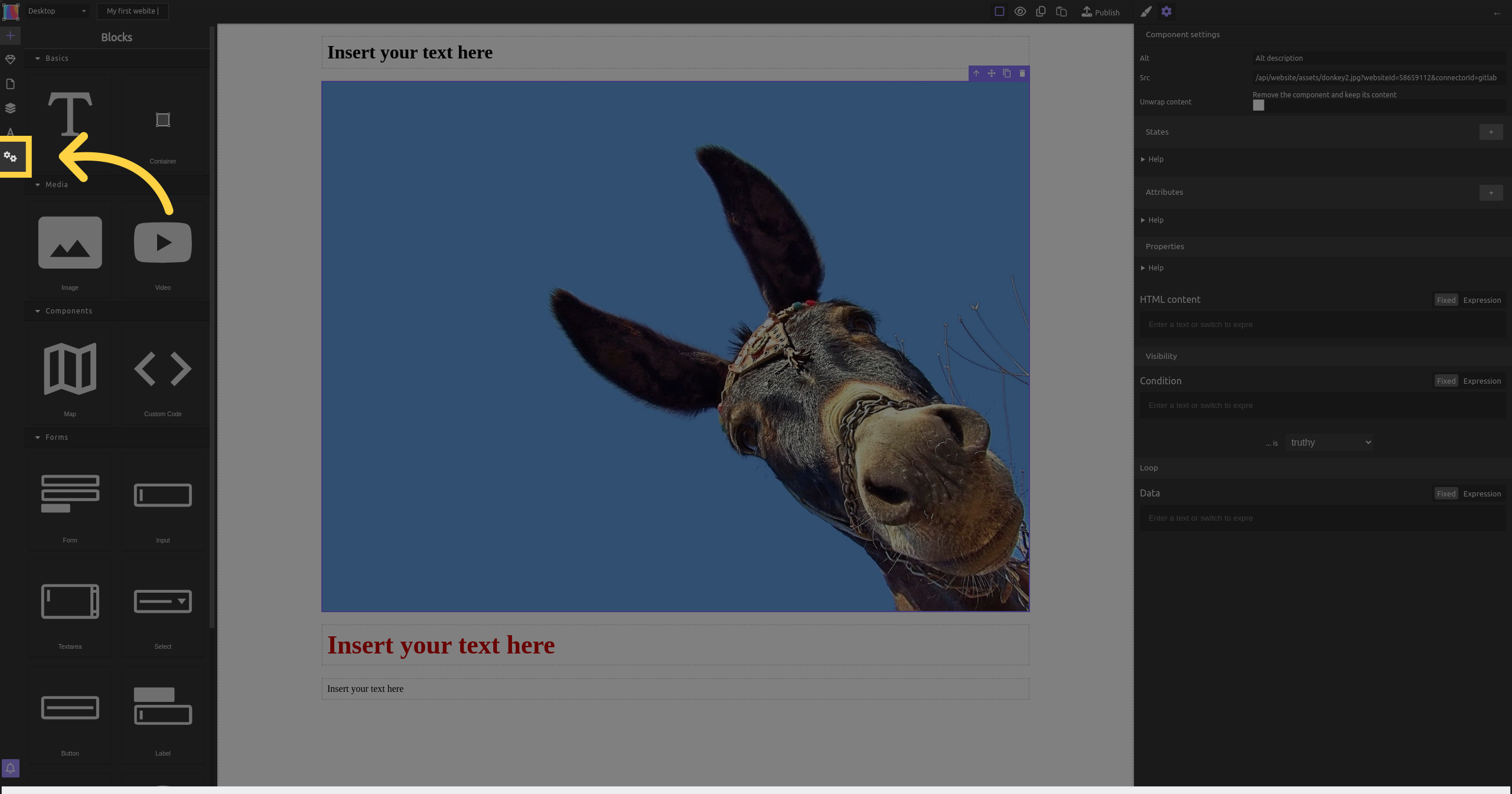 Open the site settings